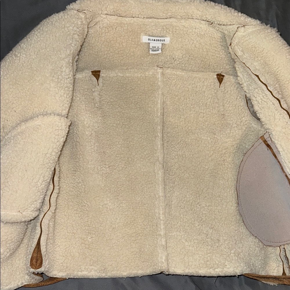 Zara Tan and Cream Teddy Jacket with Sherpa Lining - Picture 2 of 4